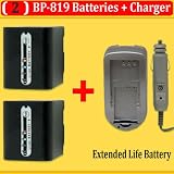 2 PACK BP-809 BP-819 BP819 Replacement Lithium-Ion Batteries with External ac/dc Charger for Canon VIXIA HFS10, HFS100, HF20, HF200, HF11, HF10, HF100, HG21, HG20 Camcorder