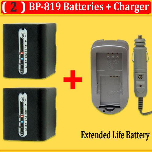 2 PACK BP-809 BP-819 BP819 Replacement Lithium-Ion Batteries with External ac/dc Charger for Canon VIXIA HFS10, HFS100, HF20, HF200, HF11, HF10, HF100, HG21, HG20 Camcorder