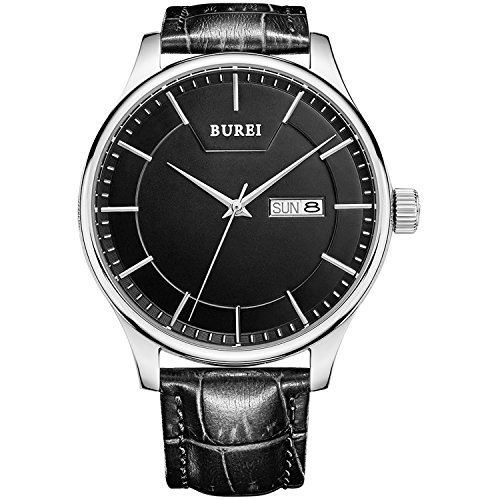 BUREI® Men's Fashion Casual Business Casual Watches with Day Date Display Black Leather Strap
