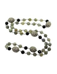 Diamond Pave Black Onyx & Labrodorite Beaded Chain Necklace Silver Jewelry