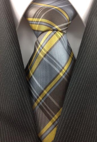Silver Brown and Gold Plaid Tie - Umo Lorenzo Neckties