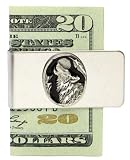 Wildlife Sculpted Pewter Moneyclip - Wolf Head in Oval