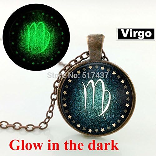 Pretty Lee Glow In The Dark Jewelry Virgo Necklace Zodiac Sign Pendant Constellation Jewelry Glass Art Photo Glowing Necklace Pendant