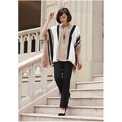 ピサーノ（PISANO） 【予約商品】【大きいサイズ】【フリーサイズ】フリンジ付きのニットポンチョ