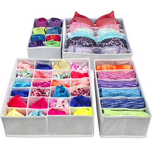 SorbusÂ® Set of 4 Foldable Drawer Dividers, Storage Boxes, Closet Organizers, Under Bed Organizer (White)
