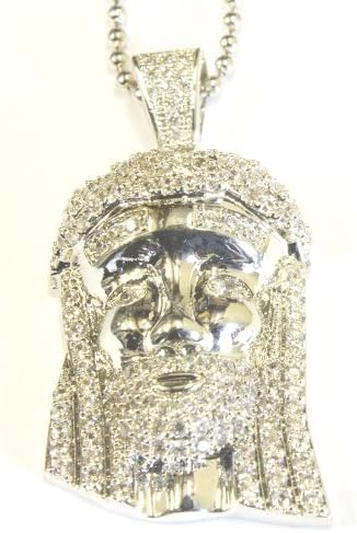 Mega Jewellery Silver Plated Mini Jesus Piece Iced Out with 30" ball chain necklace - Best Quality