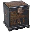 Handmade Oriental Furniture - 23" Antique Style Black Leather Heirloom End Table / Storage Chest