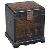 Handmade Oriental Furniture - 23" Antique Style Black Leather Heirloom End Table / Storage Chest