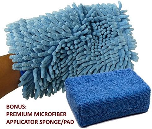 Car Wash Mitt - Best Microfiber Wash Mitt for a Scratch Free Finish - Large Ultra Soft Chenille Fingers Gently Massage and Lift Dirt Without Swirl Marks or Scratches - Bonus: Free Microfiber Applicator Pad/Sponge Included - 100% Guaranteed
