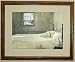 BIG Oak Framed Andrew Wyeth Master Bedroom Dog on Bed