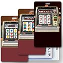 Lenticular Standard Luggage Tag with Clear Plastic Loop, Vertical animated slot machine image. When tilted the handle is pulled and the slot machine hits the jackpot and chips appear, LT01-951V