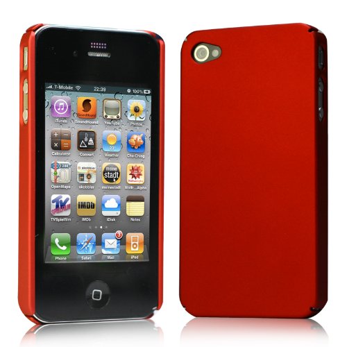 red Hard Plastic  Case iPhone 4　ケース　レッド　液晶保護フィルム　USB充電ケーブル付（全８色）