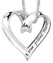 Sterling Silver "A True Friend Reaches For Your Hand But Touches Your Heart" Ribbon Heart Pendant, 18"