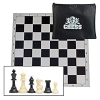 Tournament Style Chess Set - Staunton Chess Pieces - Solid Plastic with 3 3/4 King and a Canvas Zip Bag to Hold Pieces - Includes Black Tournament Roll-up Chessboard