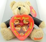 Plush Reeses Peanutbutter Cups Valentines Day Gift 10" Plush Toy Teddy Bear W Leather Jacket W Box of Chocolate Hershey Kiss
