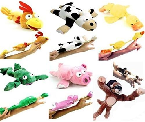 ASOX 6pc Set of Slingshot Flingshot Flying Animals with Sound Monkey Pig Chicken Cow Duck Frog Baby gift Christmas gift
