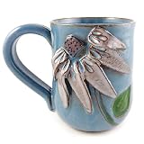 Echinacea / Coneflower Hand-Sculpted Stoneware Mug, 20-ounce, Made in the USA