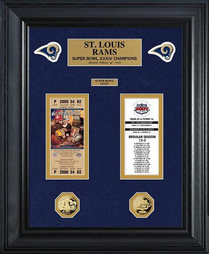NFL St Louis Rams Super Bowl Ticket and Game Coin Collection Framed