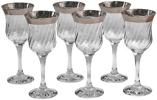 Lorenzo Silver Border Stemmed Wine Glass, Set 