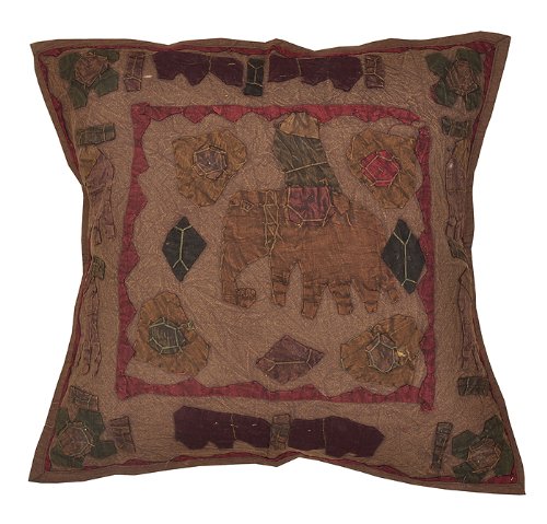 Imagen 2 de Cubierta india Cojín de algodón con Elephant & Size Jogi Patch Work bordado 16 x 16 pulgadas Juego de 2 piezas