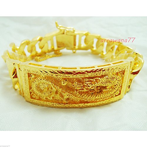 Dragon 22k 23k 24k Thai Baht Yellow Gold GP Men's Bracelet 8.5 Inch 20mm 72 Grams