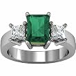 14K White Gold Chatham Created Emerald and Diamond Ring