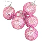 6 Bubblegum Pink Mirrored Glass Disco Ball Christmas Ornaments