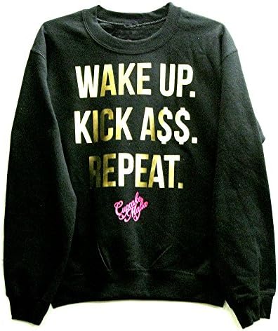 Cupcake Mafia Women's Wake Up Kick A$$ Fleece Sweatshirt, Black/Gold, Large