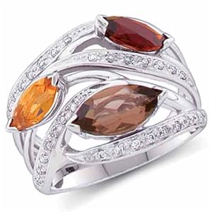 14K White Gold Multicolor Gemstone Marquise Cut Diamond Ring