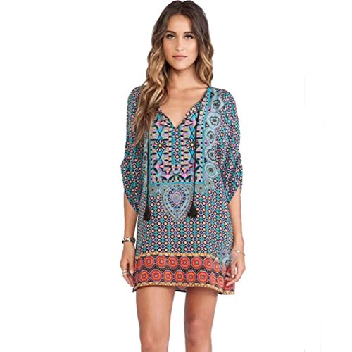 Women Dress, Misaky 3/4 Sleeves Totem Flower Pattern Vintage Print Loose Dress