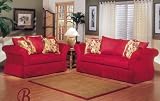 2PC Victoria Cinnabar Red Fabric Sofa Couch Loveseat Set