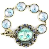 51CPmBLEU8L. SL160  Alice The Cat Blue Ice Crystal Pendant   Heart Bow & Arrow Clasp   Blue Bubble Linked Brass Bracelet