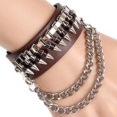 Hallery Punk Hip-hop Multilayer Bullet Leather Chain Bracelets Bangle(Coffee)