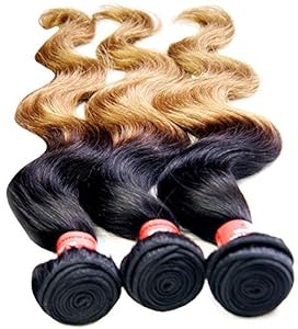 NEW 3 Bundles/300g Black ombre Gold 6A Remy Brazilian Hair Extension Human Hair Weft 20'+22'+24'