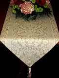 Armani International, Regale Collection, Table Runners (18x90-inch Tasseled) Luxury European Jacquard Linen-Cotton, Soft Bisque Color