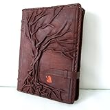 A5 Leder Business NOTIZBUCH / TAGEBUCH / BUCHUMSCHLAG - BAUM DES LEBENS - Handarbeit Made in Europe - Braun - liniert