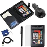 GTMax 6 pieces Accessories Bundle Kit Includes: Black PU Leather Wallet Case + LCD Screen Protector + Data Cable + USB Car Adapter + Touch Screen Stylus Pen + Memory Card Case for New Amazon Kindle Fire Full Color 7 Multi-touch Display Wi-Fi Tablet