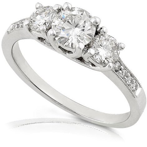 Three Stone Round Brilliant Diamond Ring 1.05ctw (HI/I1) in 14k White Gold