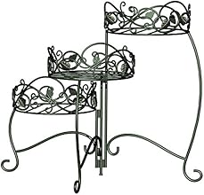 Panacea Products 3-Tiered Folding Scroll and Ivy Plant Stand Black with Brushed Bronze Leaves
