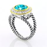 Bling Jewelry Sterling Silver Gold Vermeil pave Round CZ Double Cable Blue Topaz Ring