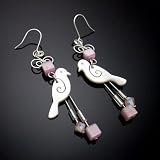 Boucles d'oreilles Fantaisie Nacre Argent Bijoux Femme Fille Amour OISEAUX BLANC