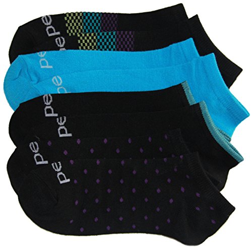Peds Lightweight No Show Black Tips, Solids, Dots, Women Size 5-10, 4 Pair