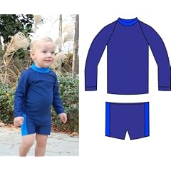 Bade T-Shirt mit Langarm und Shorts mit UV-Schutz UPF50+, Blau