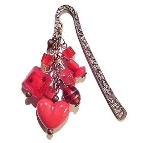 Antique Copper & Red Heart Cluster Bookmark