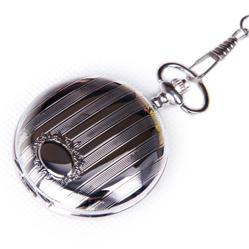Pocket Watch Silver Case Arabic Numerals with Chain Full Hunter Vintage Design PW-28