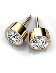 14KT Yellow Gold Stylish Bezel Set Studs with a Perfectly Matched Pair of Round Brilliant Cut Diamonds Set 4 CTW