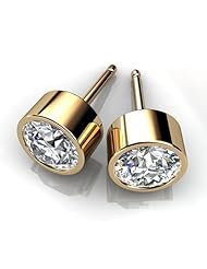 14KT Yellow Gold Stylish Bezel Set Studs with a Perfectly Matched Pair of Round Brilliant Cut Diamonds Set 3 CTW