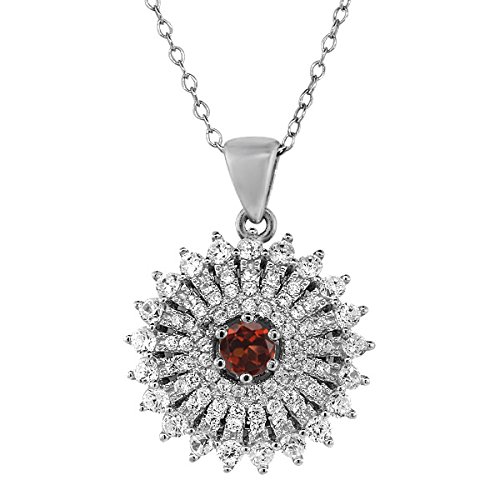 1.69 Ct Round Natural Red Garnet 925 Sterling Silver Pendant with 18" Chain