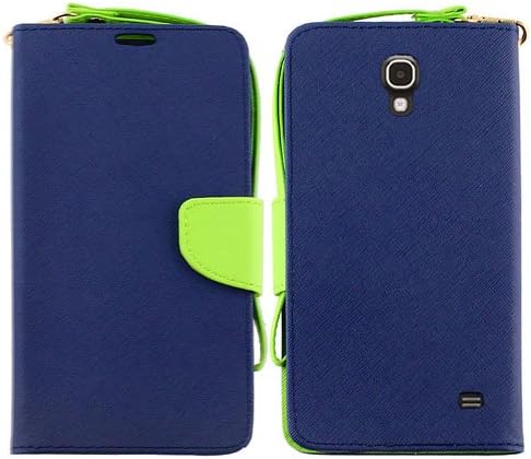iViva presents Samsung Galaxy Mega 2 (Not Fit Mega) Luxury Magnetic Wallet PU Leather Credit Card Holder Flip Pouch Case Cover + A Stylus Pen (Dark Blue w/ Neon Green Flap)