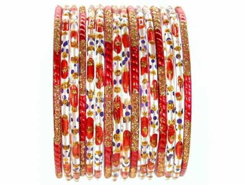 Click here to buy Beachcombers! Ethnic Glass Indian Wedding Bridal Bollywood Bangles Belly Dance Bracelets Set Red.